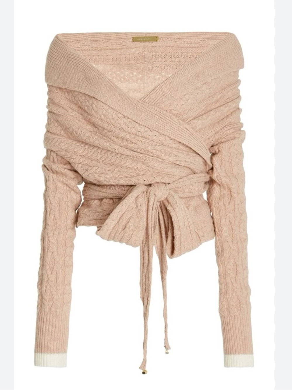 Hellessy Blush Pink Yak/Merino Wool Off the Shoulder Wrap Sweater SZ M EUC